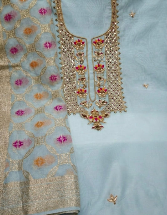 Chanderi Zardoz Work Unstitched Suit With Banarsi dupatta