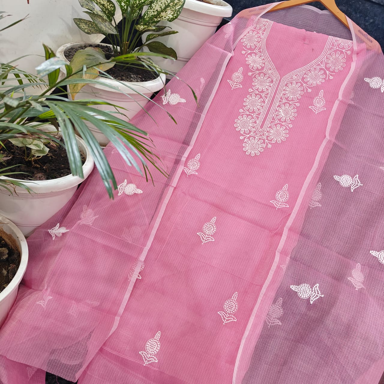 Pure Kota Doriya unstitched suit with embroidery work