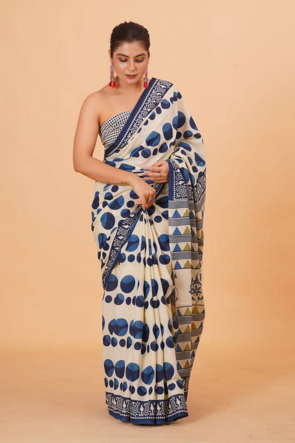 Pure Hand Printed Cotton Sarees With Blouse