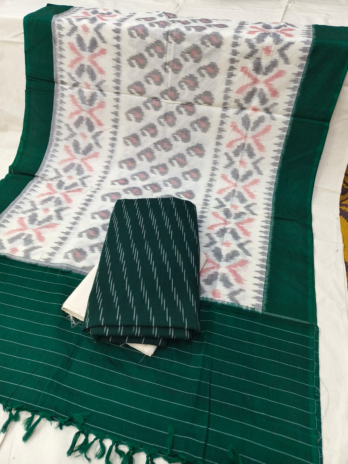 Pure Cotton Doubel Ikkat Unstitched Suit With Ikkat Cotton Dupatta