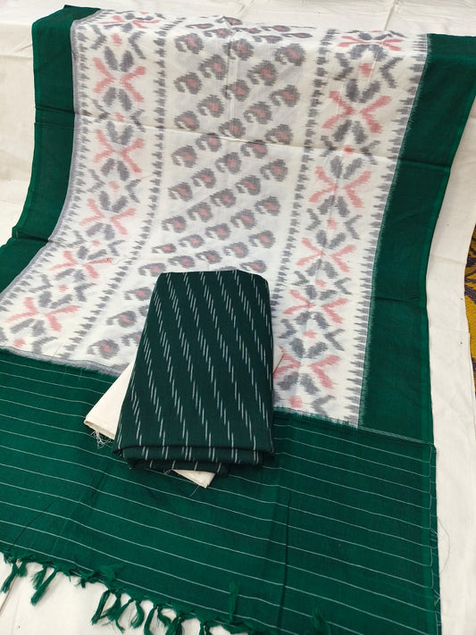 Pure Cotton Doubel Ikkat Unstitched Suit With Ikkat Cotton Dupatta