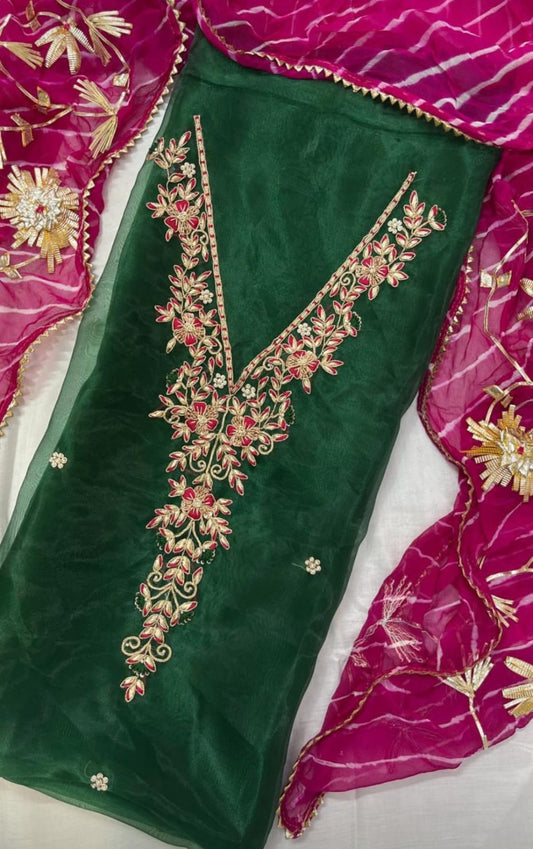 Pure Organza unstitched Suit With Gota Pati Work Dupatta