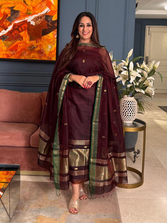 Pure Maheswari Silk Cotton Handwoven Unstitch Suit