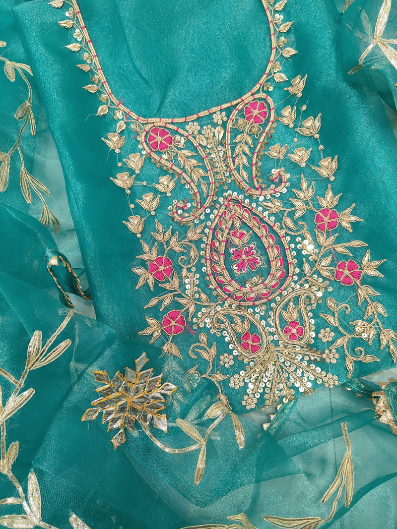 Pure Organza unstitched Suit With Gota Pati Work Dupatta