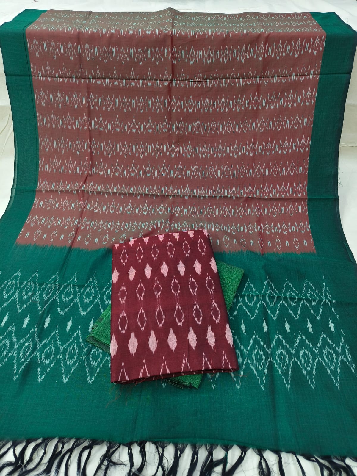 Pure Mercerised Cotton Doubel Ikkat Unstitched Suit With Mercerised Ikkat Cotton Dupatta