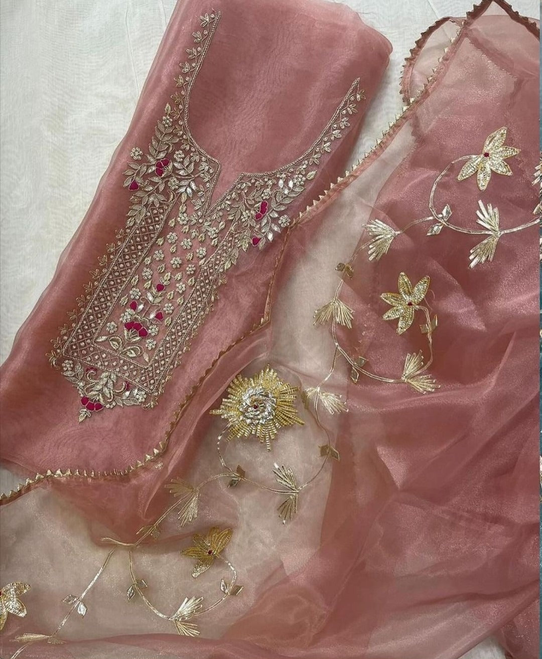 Pure Organza unstitched Suit With Gota Pati Work Dupatta