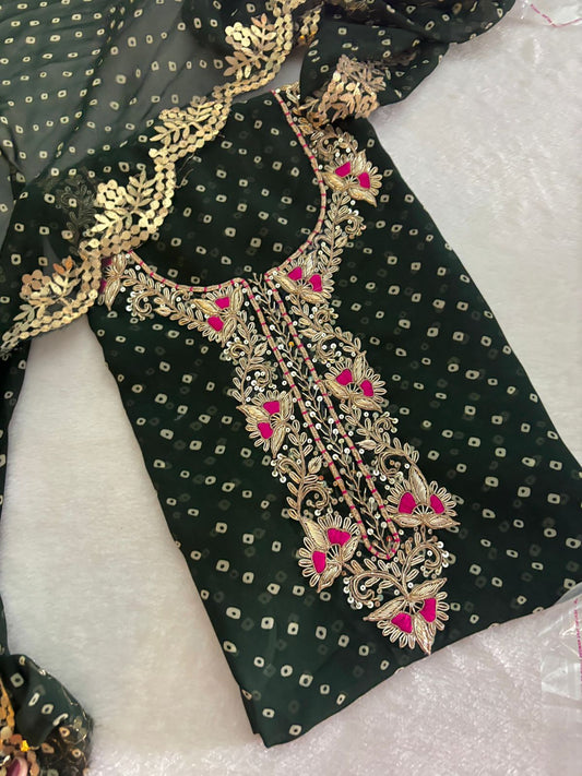 Pure Soft Georgette unstitched suit Zardogi Work With Dupatta