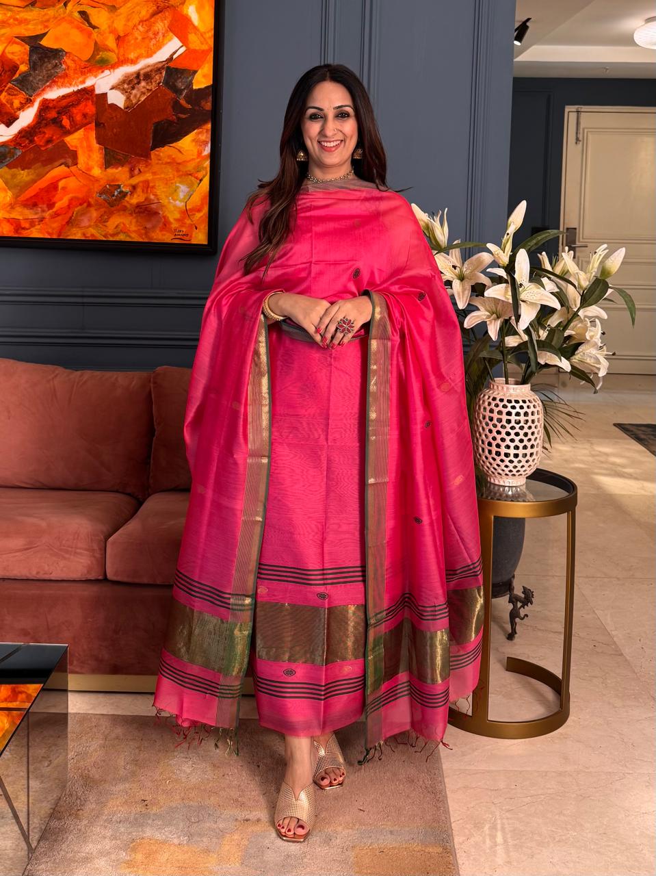 Pure Maheswari Silk Cotton Handwoven Unstitch Suit