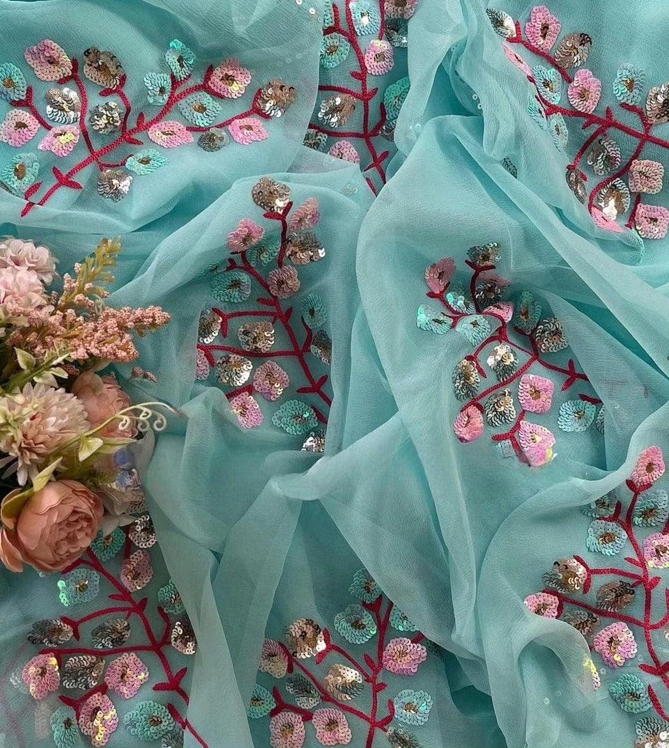 Pure Jaipuri Diamond Chiffon Sarees With Sequence Work