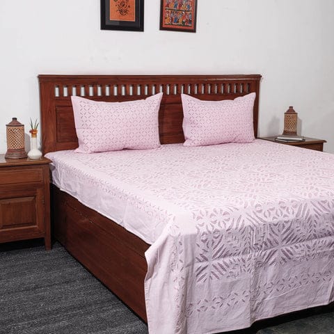 Pure Cotton Applique Work Bedsheet With Pillow