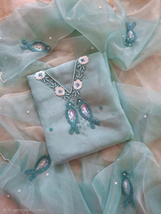 Pure Organza unstitched Suit With Gota Pati Work Dupatta