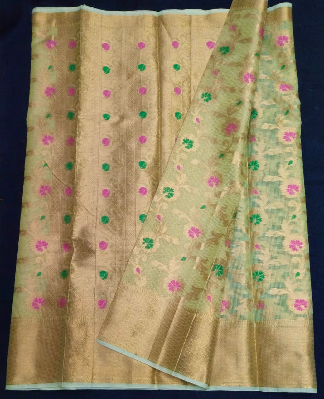 Kota Doria Saree With Tissue Kota Weaving Work