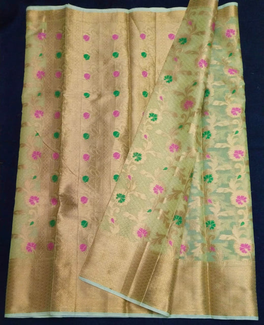 Kota Doria Saree With Tissue Kota Weaving Work