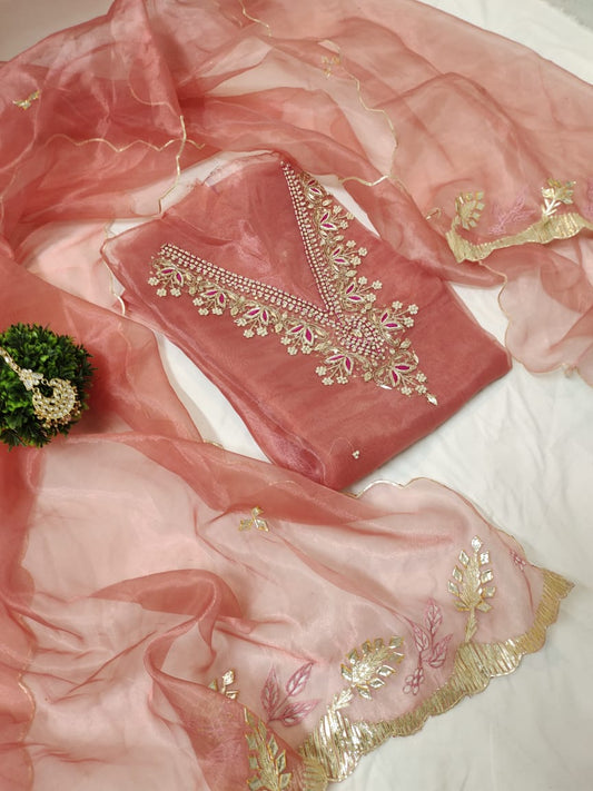 Pure Organza unstitched Suit With Gota Pati Work Dupatta