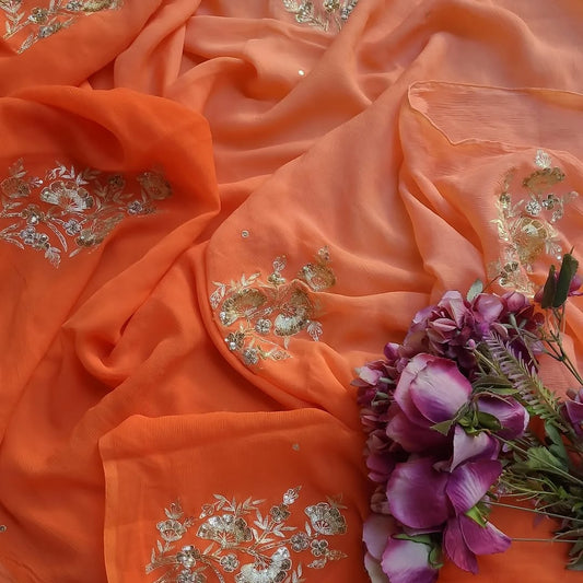 Pure Jaipuri Diamond Chiffon Sarees With Sequence Work