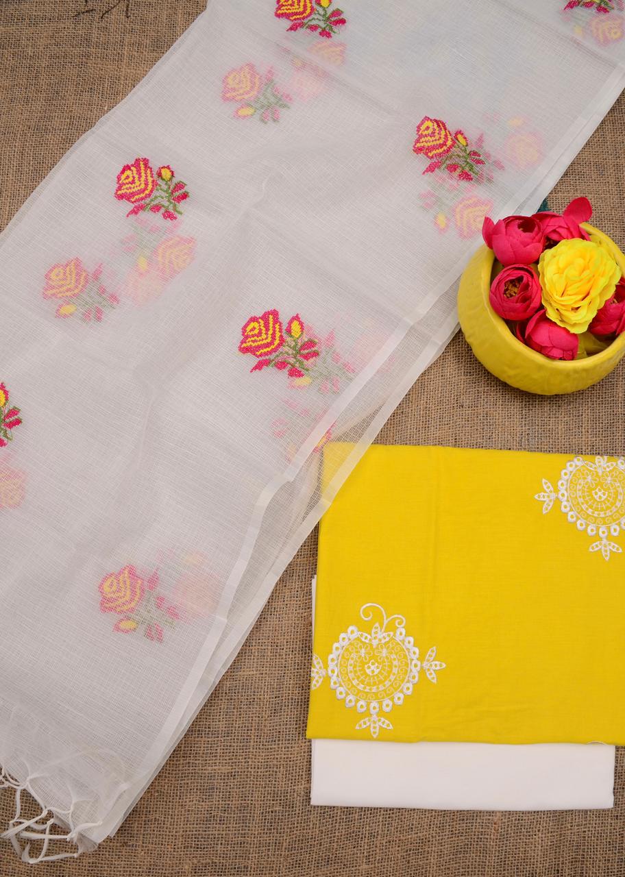 Pure Kota Doriya Suit With Embroidery Work Unstitched Suit
