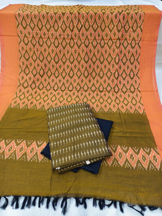 Pure Mercerised Cotton Doubel Ikkat Unstitched Suit With Mercerised Ikkat Cotton Dupatta