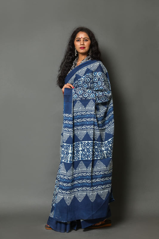 Pure Hand Printed Cotton Sarees With Blouse