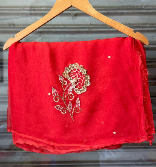 Pure Jaipuri Dimond Chiffon Sequence  Zari Work Saree With Running Blouse.( 13 Buti) )