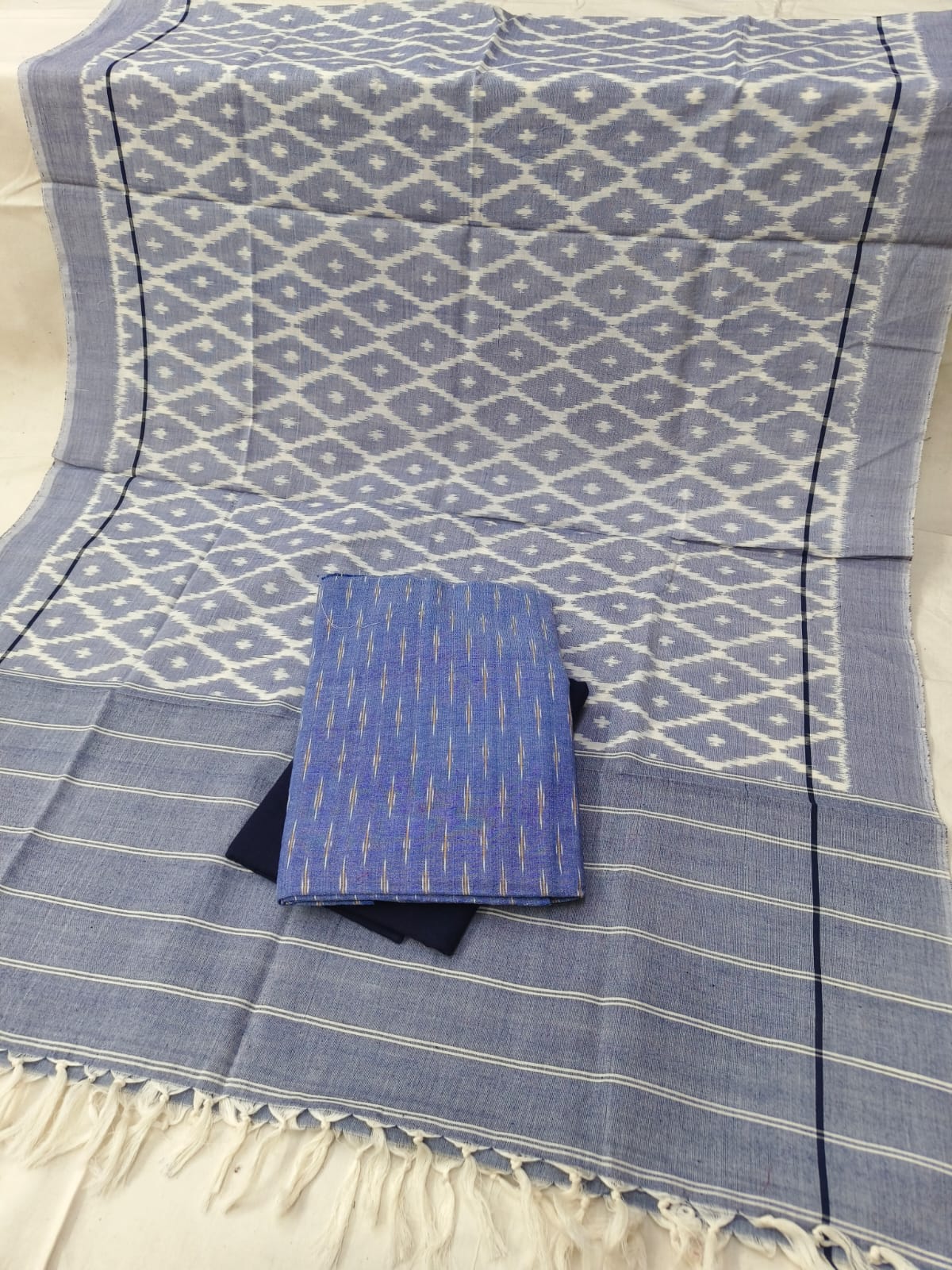 Pure Cotton Doubel Ikkat Unstitched Suit With Ikkat Cotton Dupatta