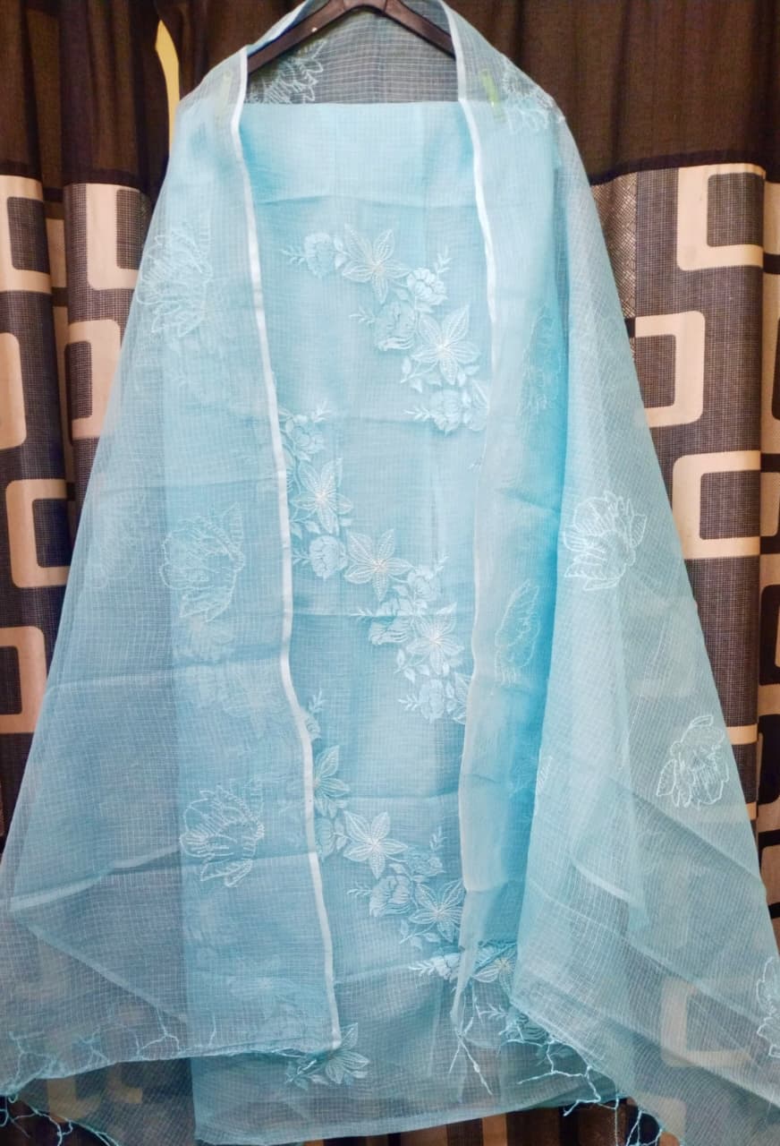 Pure Kota Doriya Unstitched Suit With Embroidery Work
