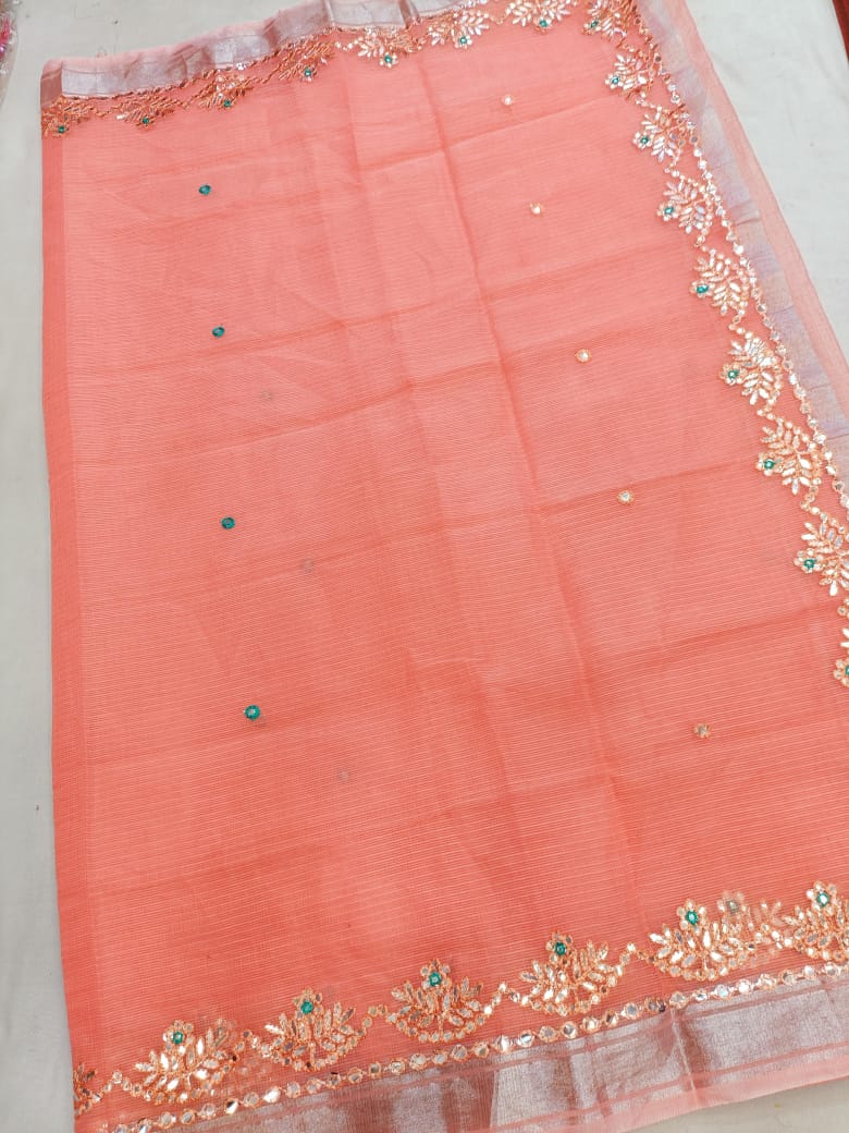 Kota Doria Saree With Gota Patti Work