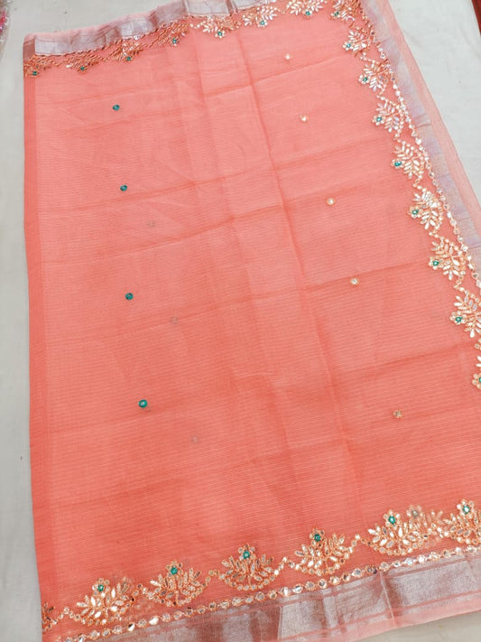Kota Doria Saree With Gota Patti Work