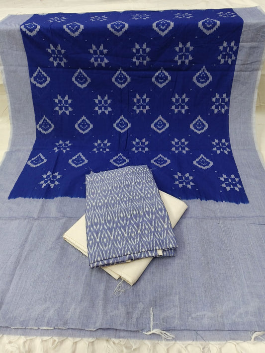 Pure Mercerised Cotton Doubel Ikkat Unstitched Suit With Mercerised Ikkat Cotton Dupatta