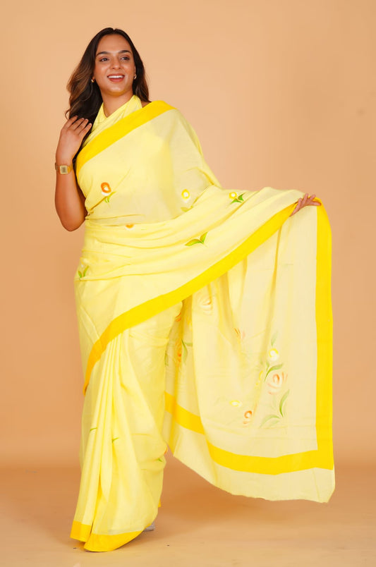 Pure Hand Printed Cotton Sarees With Blouse