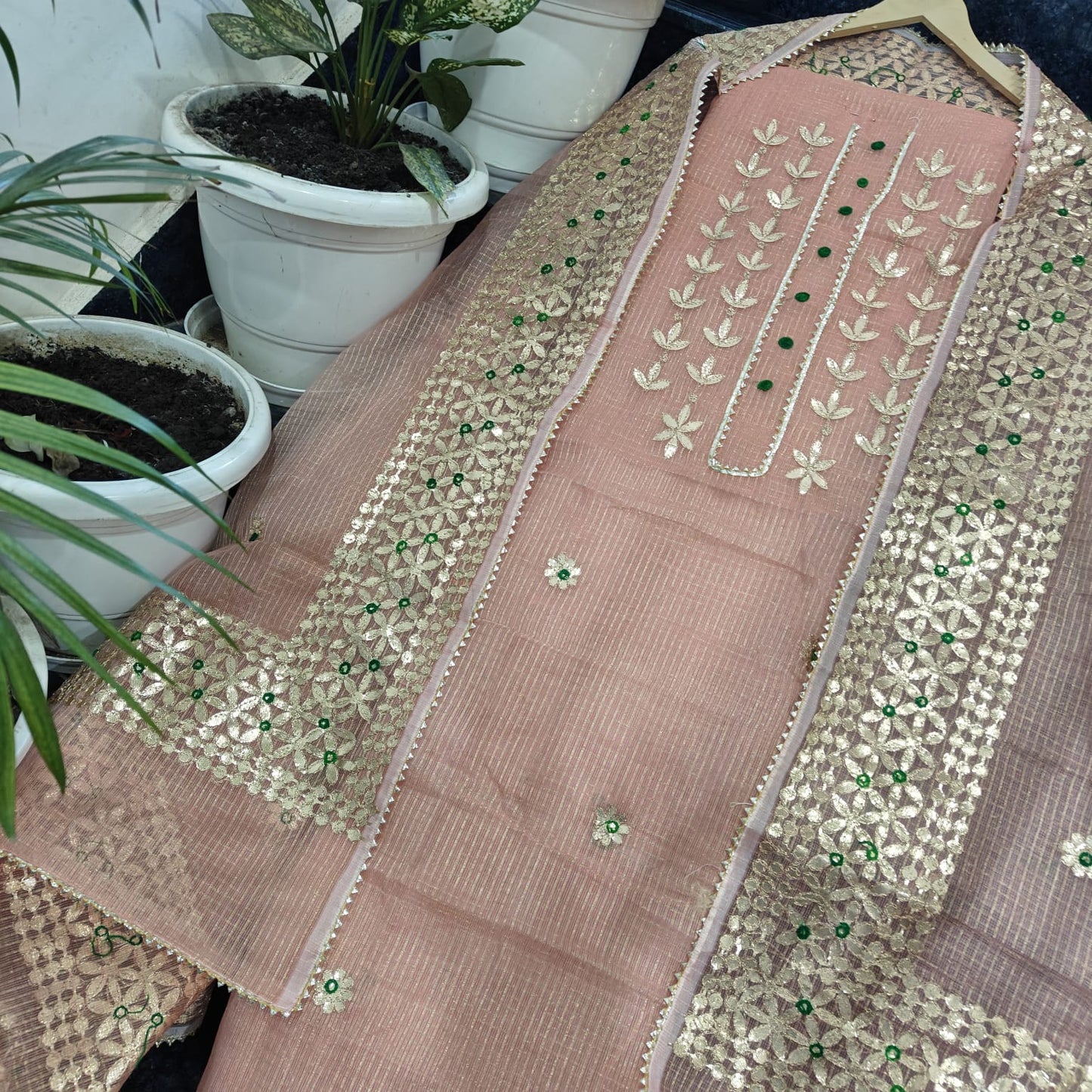 Pure Kota Doriya Gotta Patti Work Unstitched Suit .