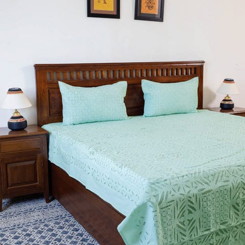 Pure Cotton Applique Work Bedsheet With Pillow