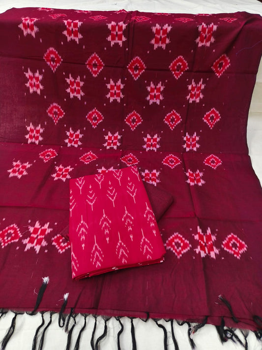 Pure Mercerised Cotton Doubel Ikkat Unstitched Suit With Mercerised Ikkat Cotton Dupatta