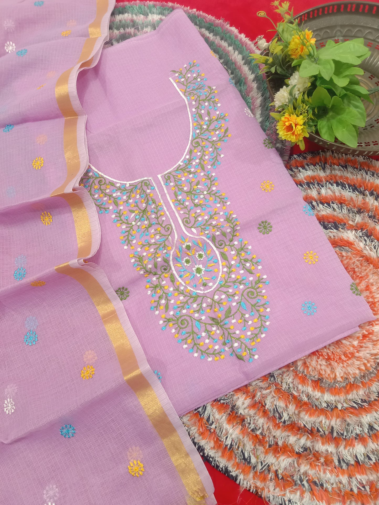 Pure Kota Doriya Suit With Embroidery Work Unstitched Suit