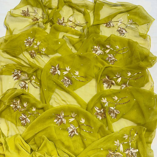 Pure Jaipuri Dimond Chiffon Sequence  Zari Work Saree With Running Blouse.( 13 Buti )