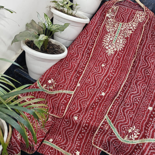 Pure Kota Doriya Unstitched Suit With Gota Patti Work