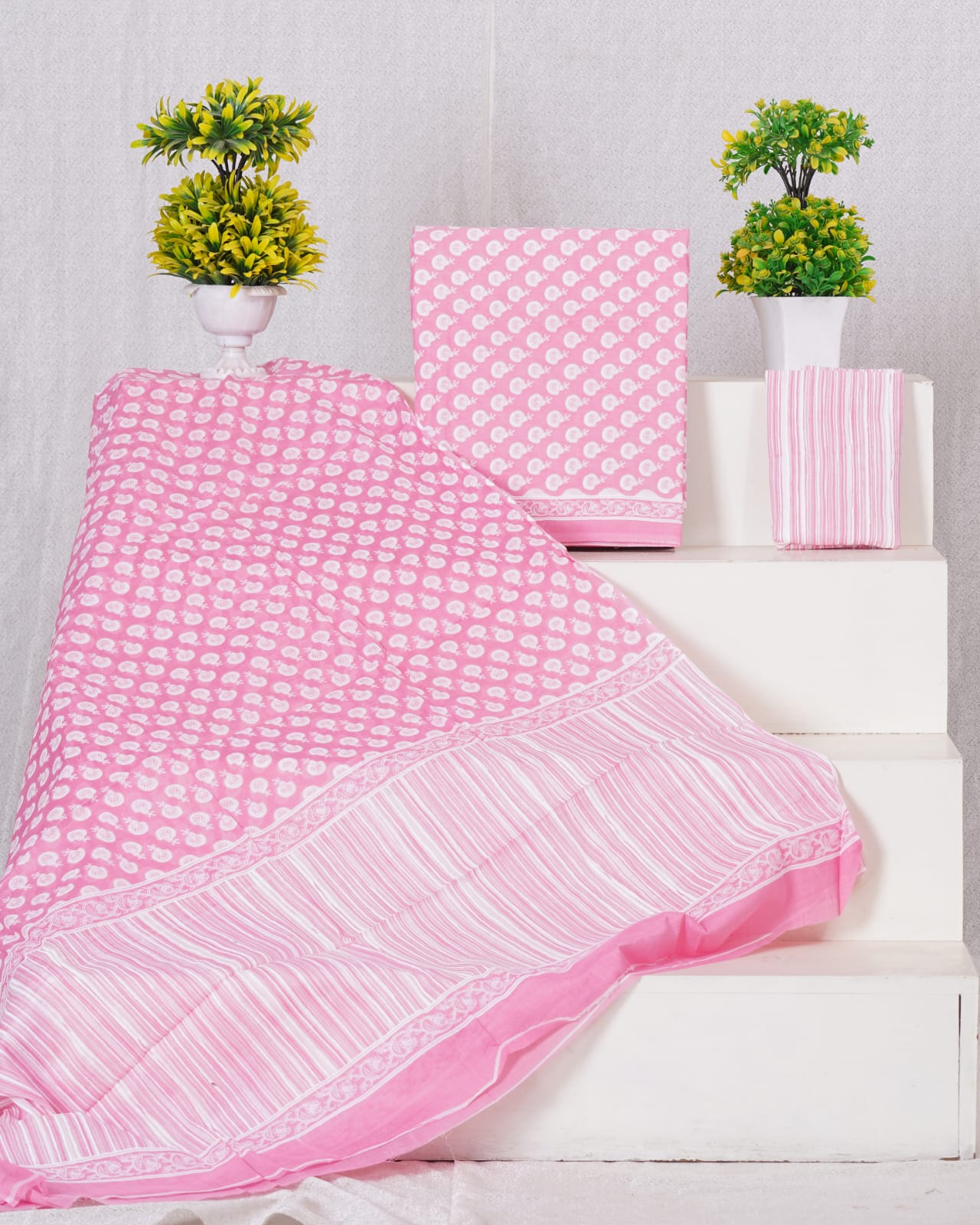 Pure Cotton Hand Block Print Unstitched Suit With Mul Cotton Dupatta.