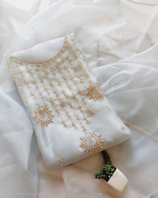 Pure Organza unstitched Suit With Gota Pati Work Dupatta