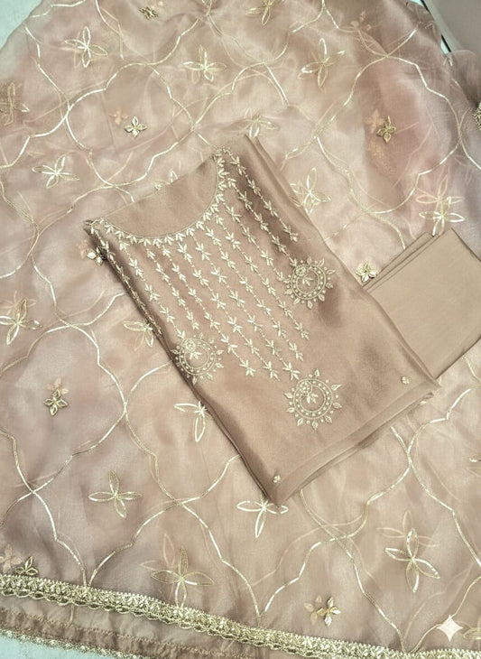 Pure Organza unstitched Suit With Zardogi Work Dupatta Gota Patti Work