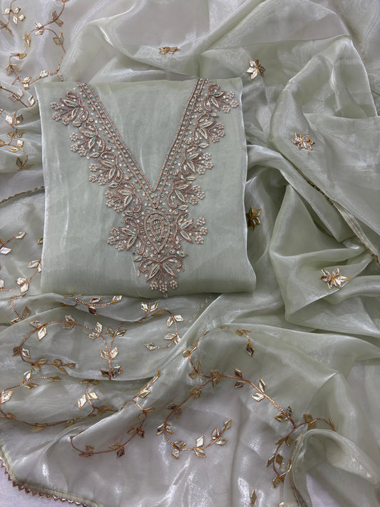 Pure jimmy choo Unstitched Suit with Zardogi Work Dupatta With Gota Patti Work