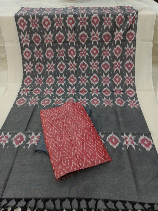 Pure Mercerised Cotton Doubel Ikkat Unstitched Suit With Mercerised Ikkat Cotton Dupatta