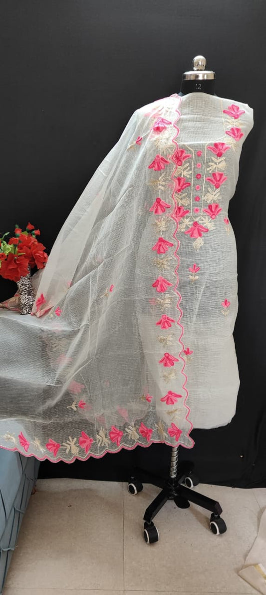 Pure Kota Doriya unstitched suit with embroidery work