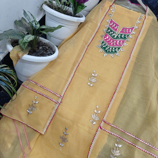 Pure Kota Doriya Suit With Gota Patti Work Unstitched Suit