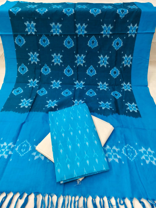 Pure Mercerised Cotton Doubel Ikkat Unstitched Suit With Mercerised Ikkat Cotton Dupatta