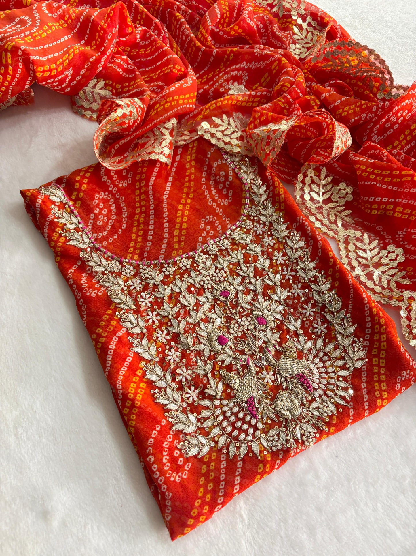 Pure Soft Georgette unstitched suit Zardogi Work With Dupatta