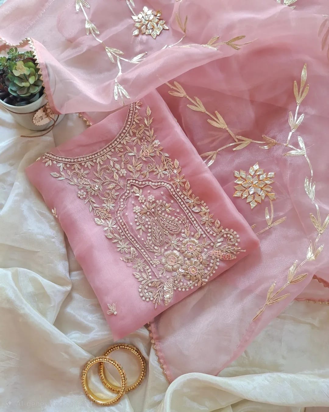 Pure Organza unstitched Suit With Gota Patti Work Dupatta