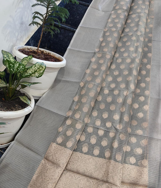 Kota Doria Saree With Tissue Kota Weaving Work