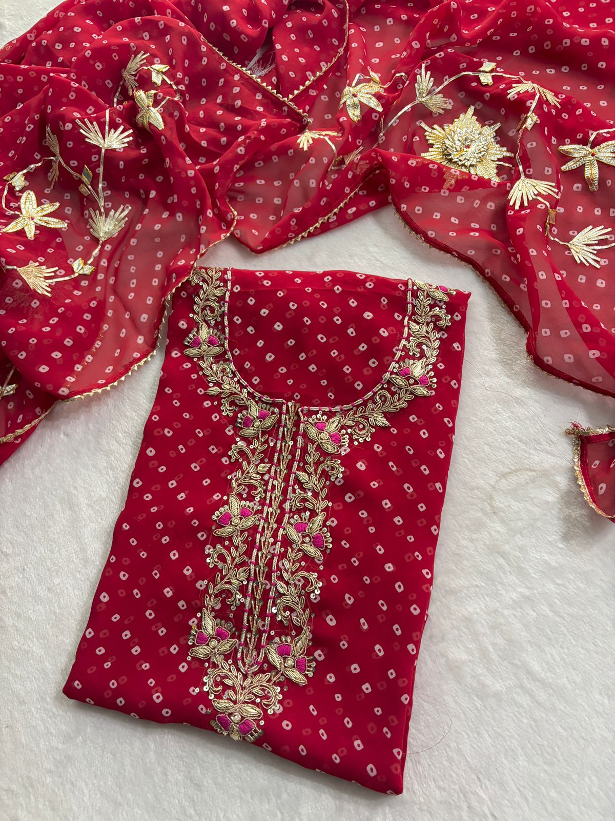 Pure Soft Georgette unstitched suit Zardogi Work With Dupatta