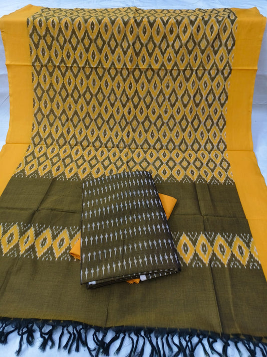Pure Mercerised Cotton Doubel Ikkat Unstitched Suit With Mercerised Ikkat Cotton Dupatta