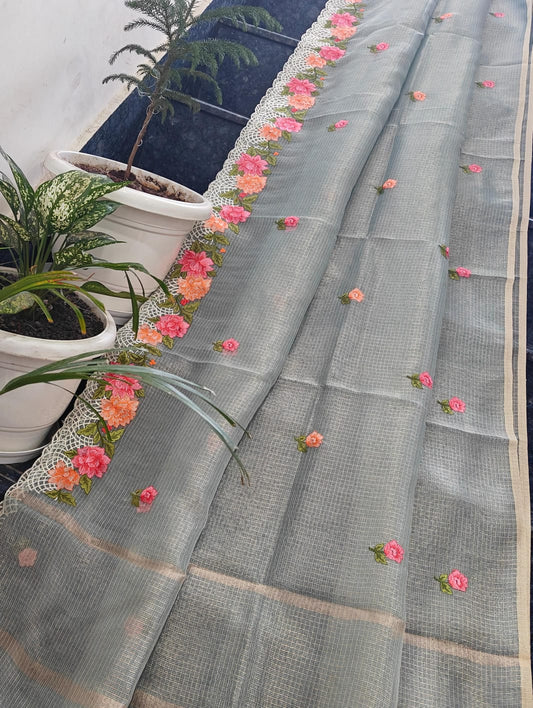 Kota Doria Saree With Tissue Kota Weaving Work