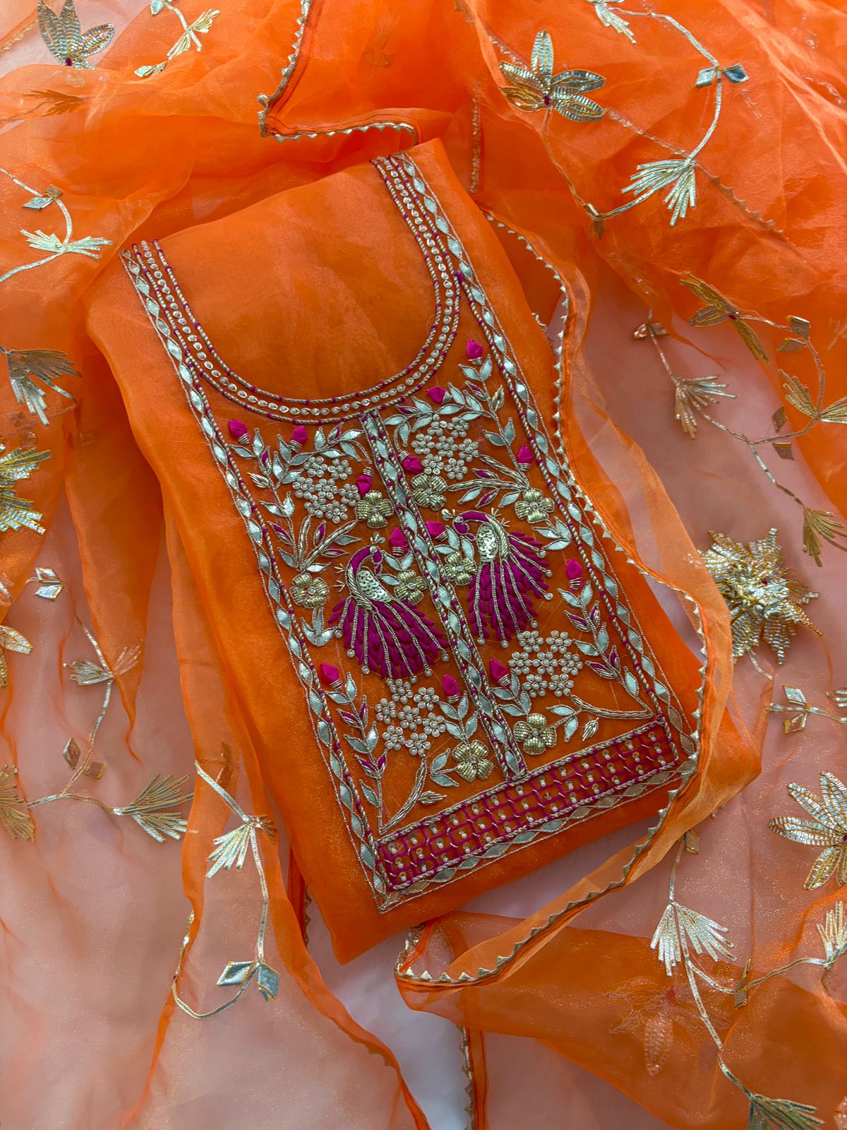 Pure Organza unstitched Suit With Gota Patti Work Dupatta